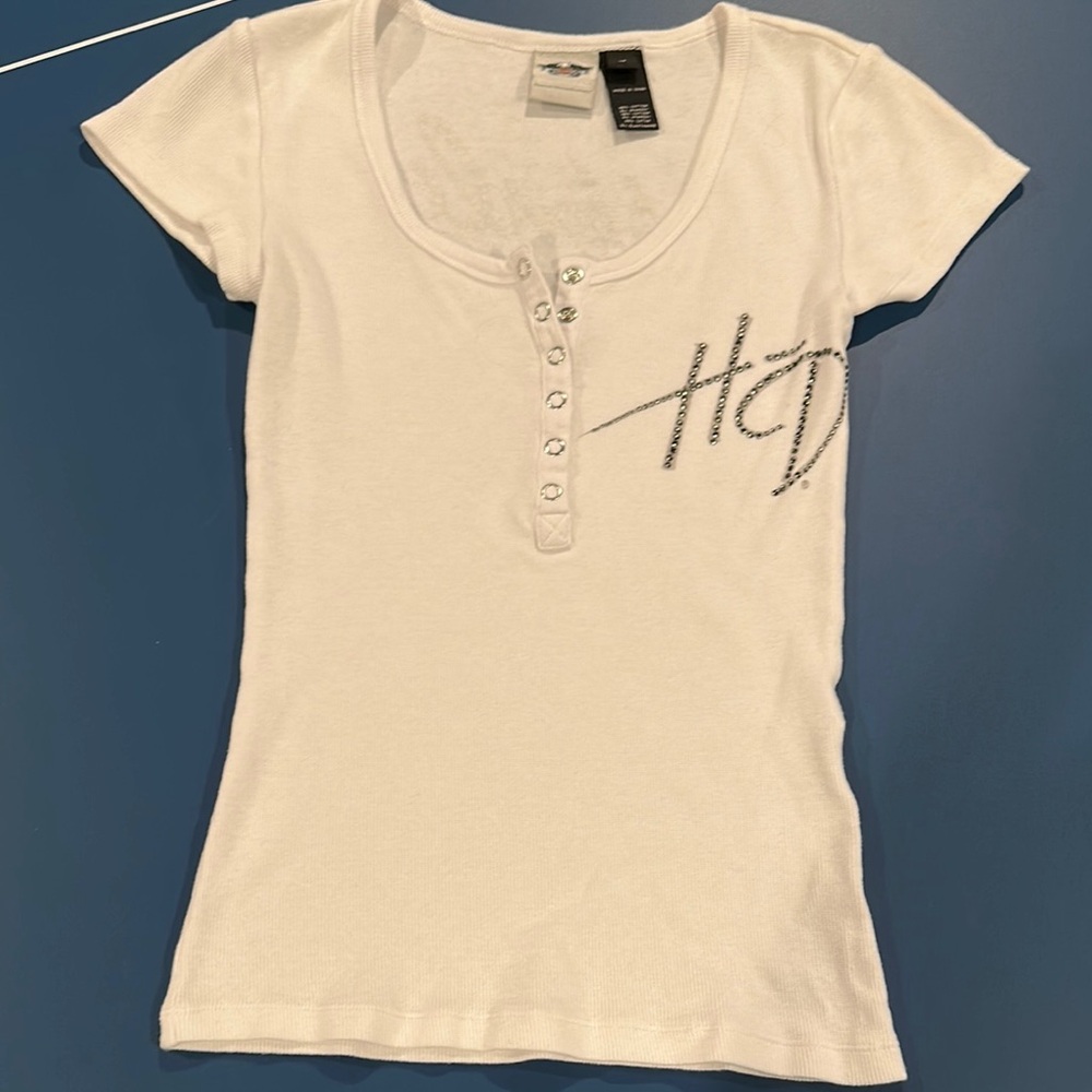 Harley-Davidson White Fitted Snap Tee